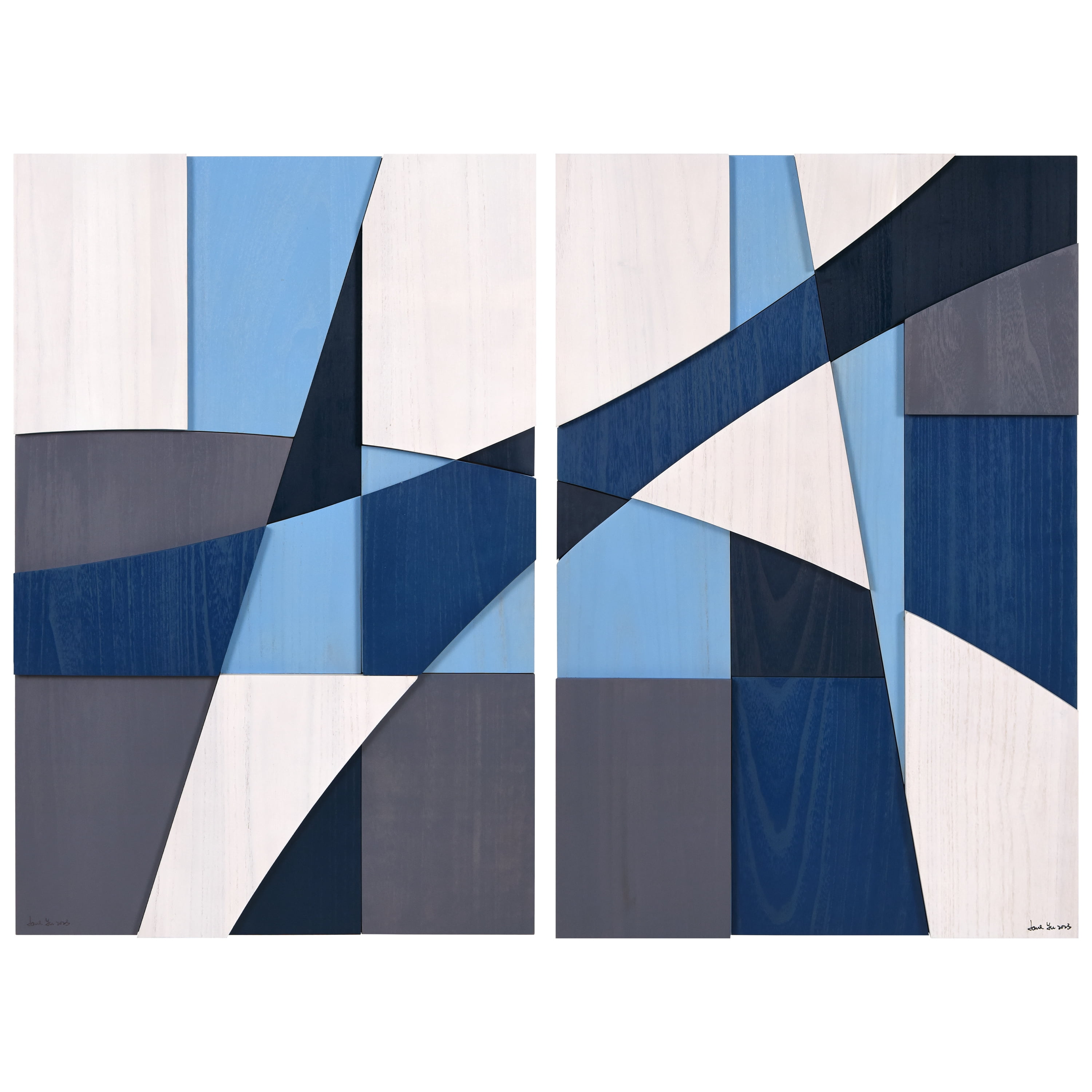 "Whispers of Blues I & II" Hand Made & Hand Finished Solid Paulownia Wood Abstracts Set