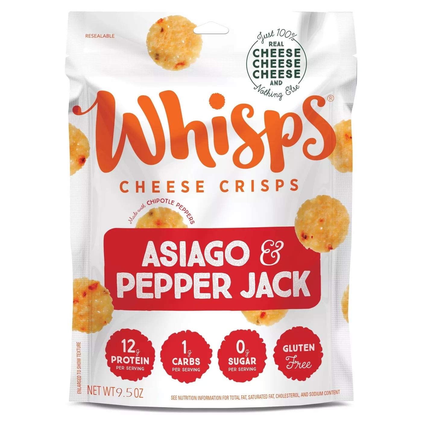 Whisps Asiago & Pepper Jack Cheese Crisps, 9.5 Ounce