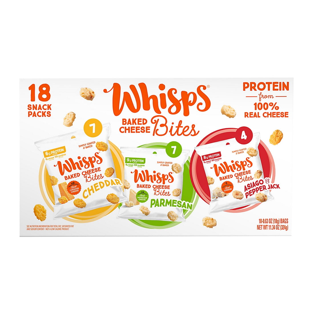 Whisps Baked Cheese Bites SingleServe Variety Snack Packs, 18 pk