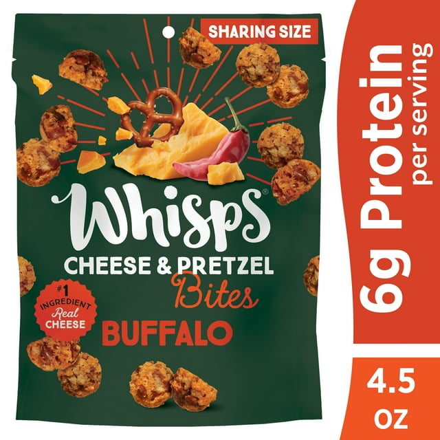 Whisps Buffalo Cheddar Cheese & Pretzel Bites, Protein from 100 Cheese, Family Size, 4.5 oz