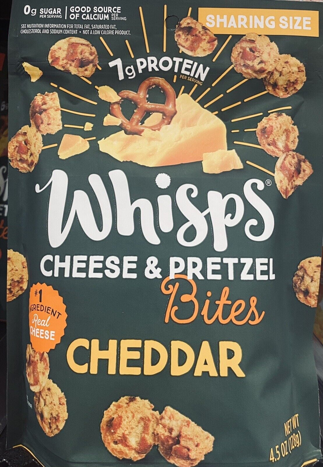 Whisps CHEESE & PRETZEL Bites CHEDDAR 100 REAL CHEESE 4.5 oz Bag