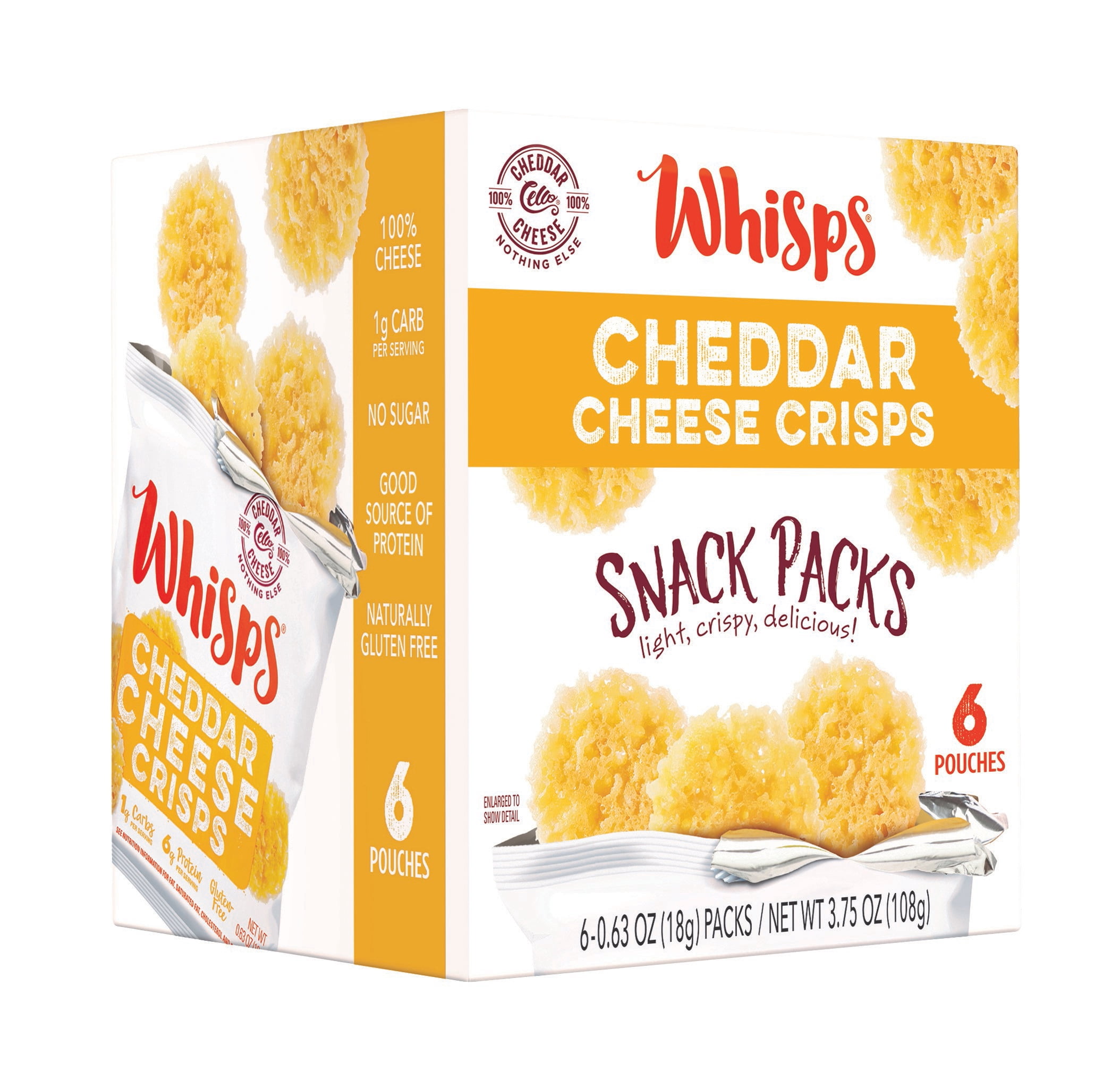 Whisps Cheddar Cheese Crisps, 0.63 oz, Keto Friendly Snacks, 6 Count