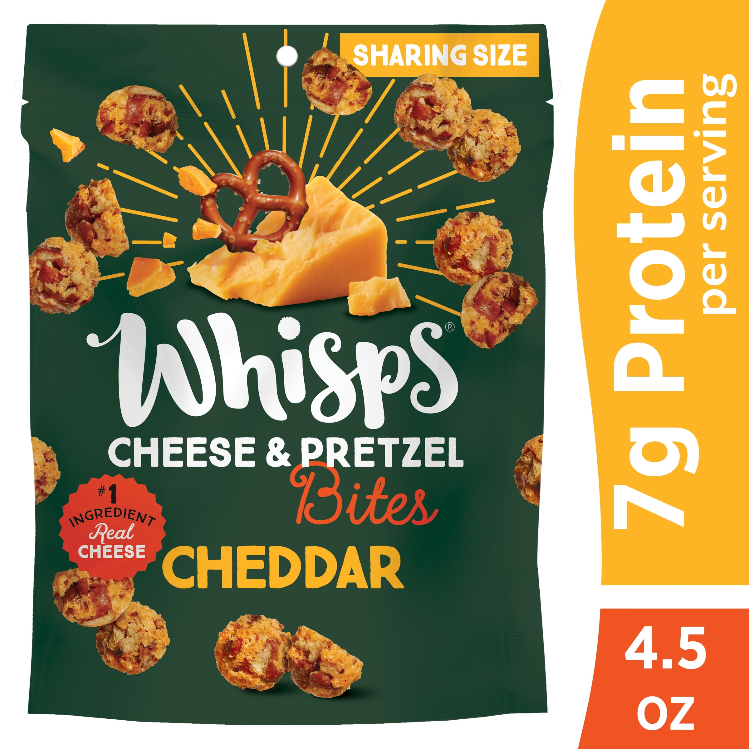 Whisps Cheddar Cheese & Pretzel Bites, Protein from 100 Cheese, Family