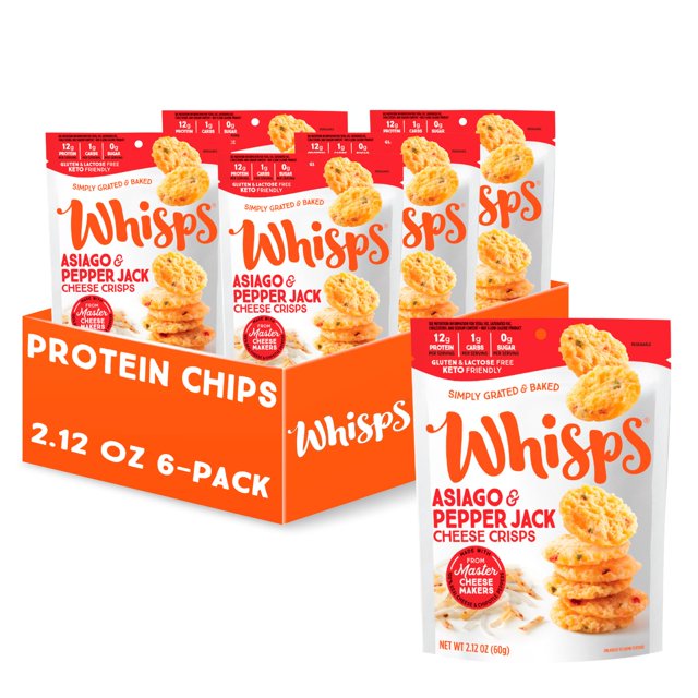 Whisps Cheese Crisps Asiago YPF5 & Pepper Jack Protein Chips Healthy Snacks Protein Snacks