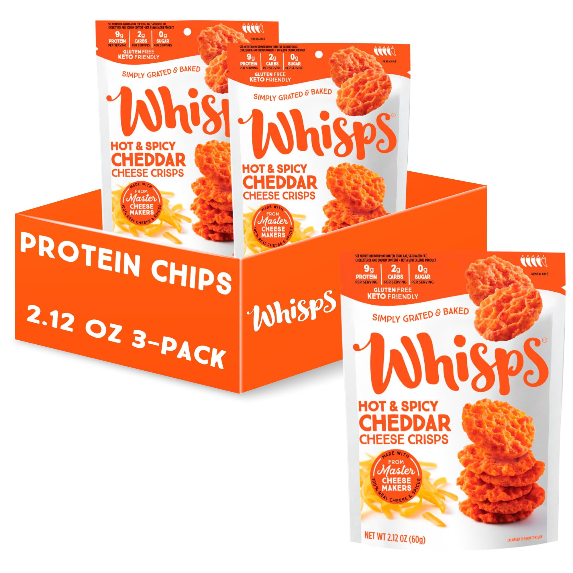 Whisps Cheese Crisps Hot MSF2 & Spicy Protein Chips Healthy Snacks