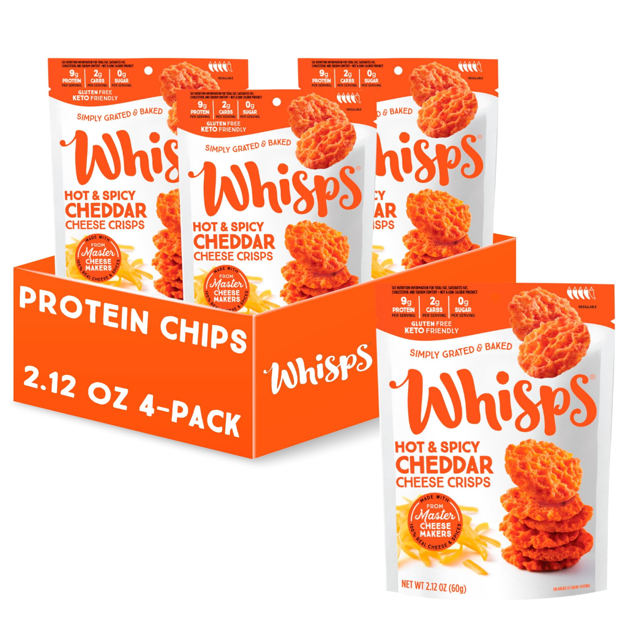Whisps Cheese Crisps Hot & Spicy Protein Chips Healthy Snacks Protein Snacks, Gluten Free