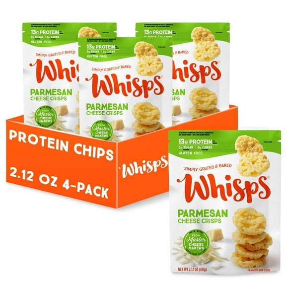 Whisps Cheese Crisps Parmesan AKF18 Cheese | Protein Chips | Healthy Snacks | Protein Snacks, Gluten Free, High Protein, Low Carb Keto Food (2.12 Oz, 4 Pack)