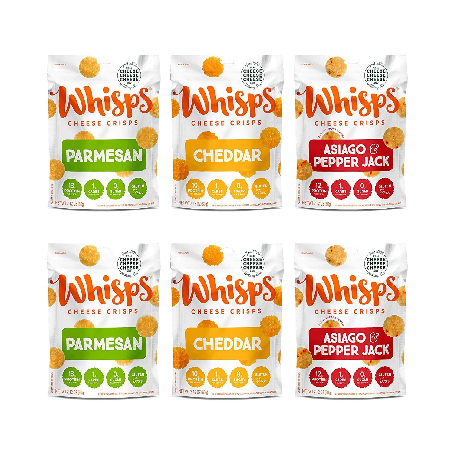 Whisps Cheese Crisps Parmesan, Cheddar Cheese, Asiago & Pepper Jack Healthy Snacks Keto