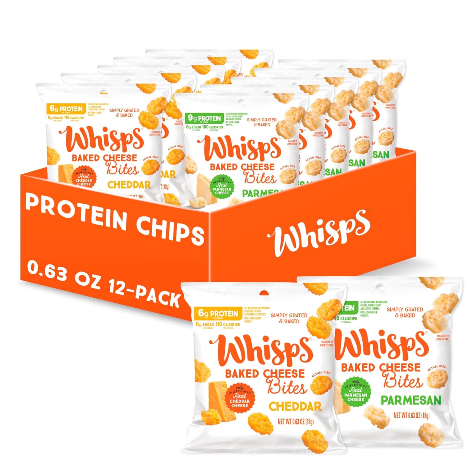 Whisps Cheese Crisps Parmesan & Cheddar Cheese Protein Chips