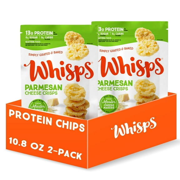 Whisps Cheese Crisps Parmesan ESF27 Cheese | Protein Chips | Healthy Snacks | Protein Snacks, Gluten Free, High Protein, Low Carb Keto Food (10.8 Oz, 2 Pack)