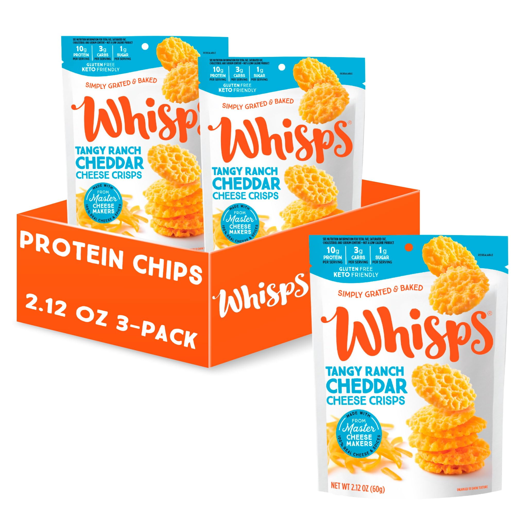 Whisps Cheese Crisps Tangy DHF10 Ranch Protein Chips Healthy Snacks