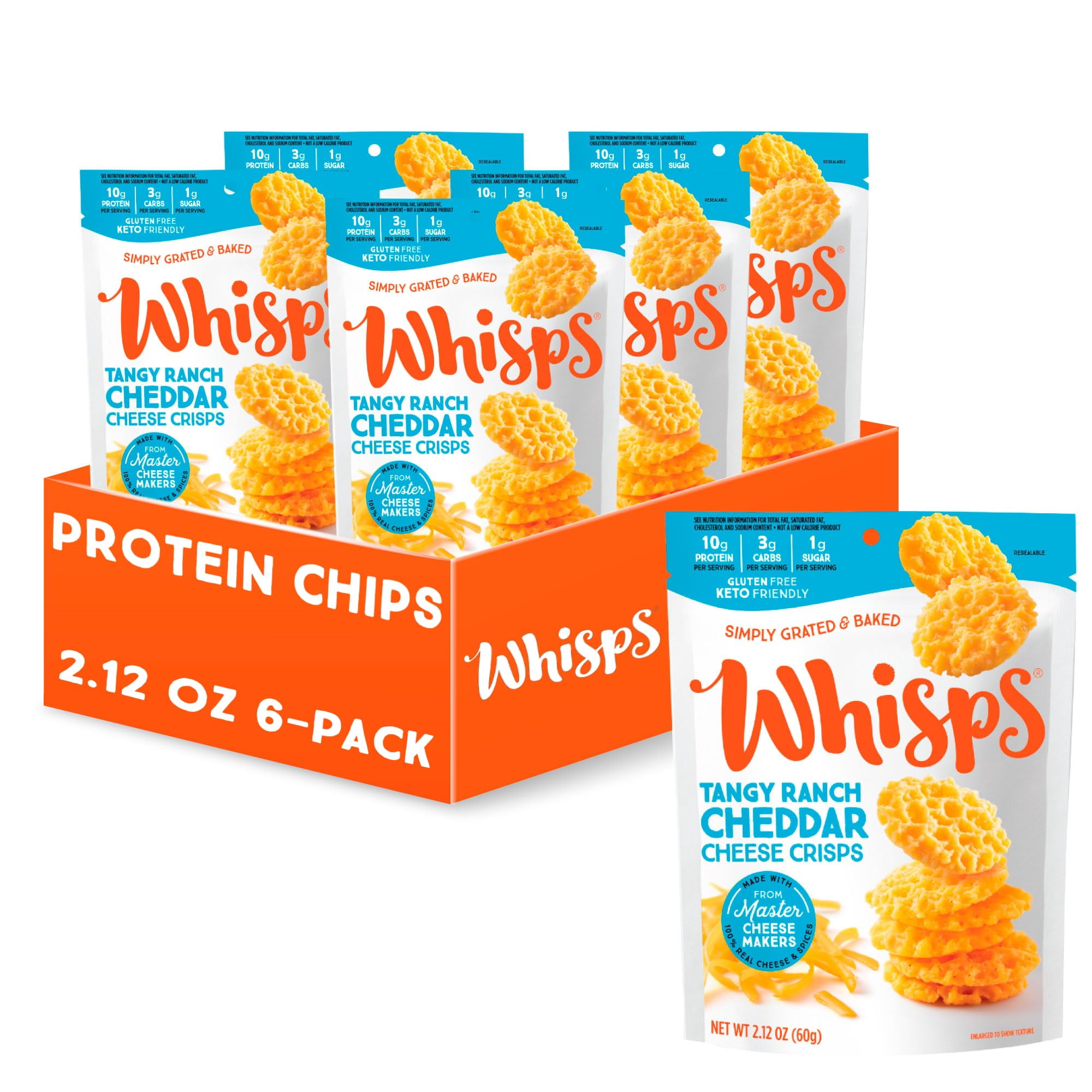 Whisps Cheese Crisps Tangy MMF7 Ranch Protein Chips Healthy Snacks