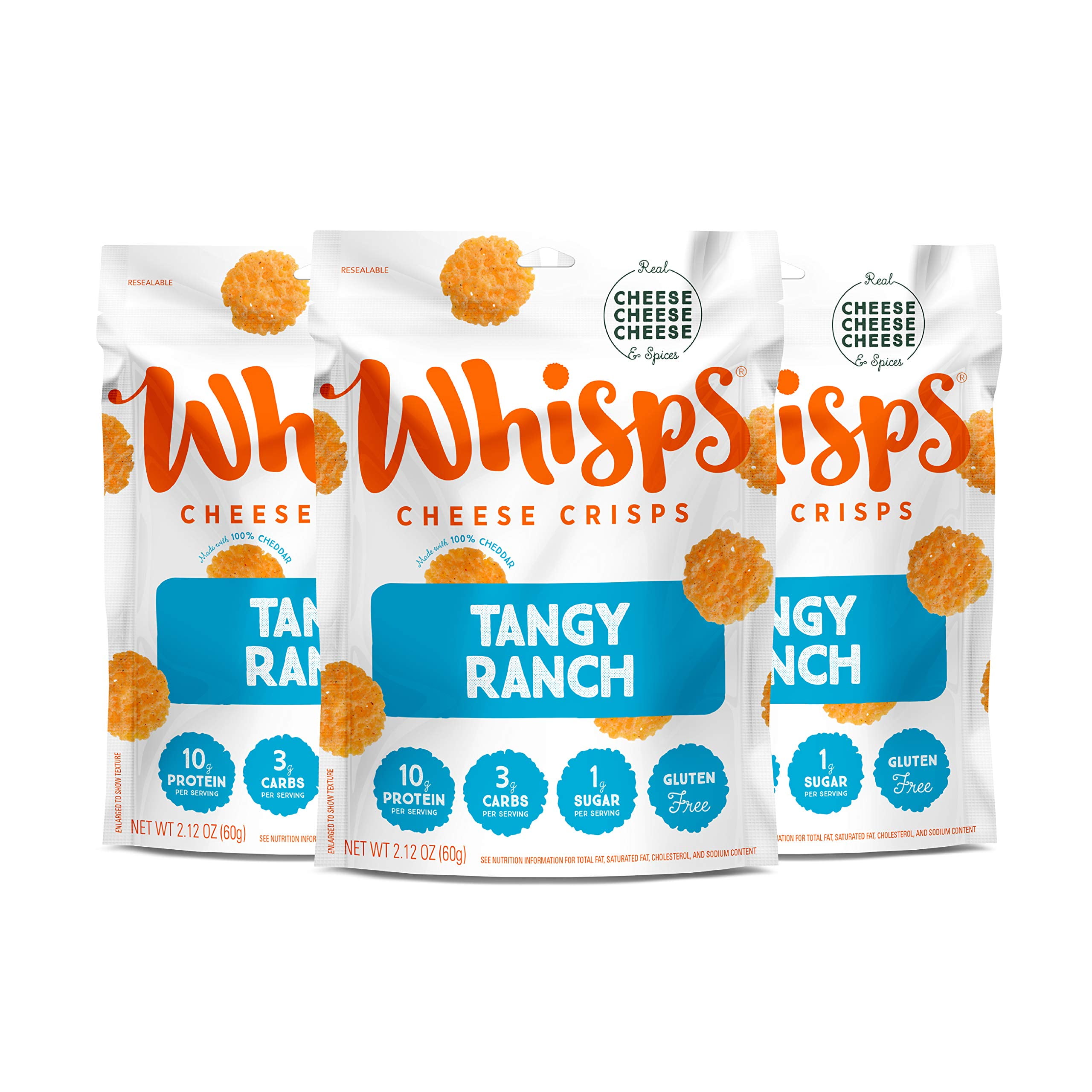 Whisps Cheese Crisps Tangy Ranch Cheese Snacks, Keto Snacks, 21G Of
