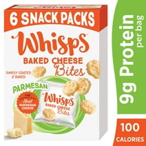 Whisps Parmesan Baked Cheese Bites, Protein from 100% Cheese Single-Serve Snack Packs, 0.63 oz, 6 Count