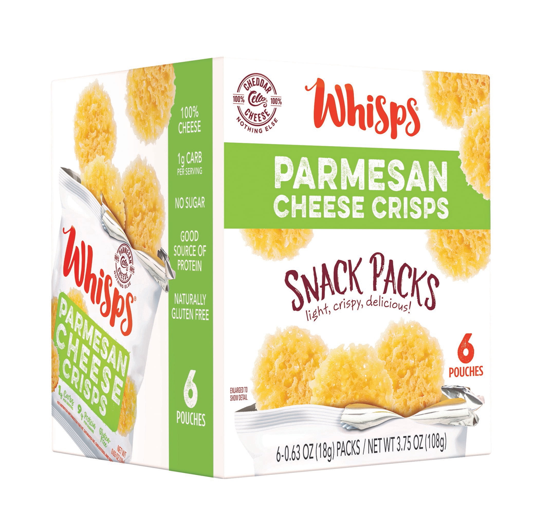 Whisps Parmesan Cheese Crisps, 0.63 oz, Keto Friendly Snacks, 6 Count