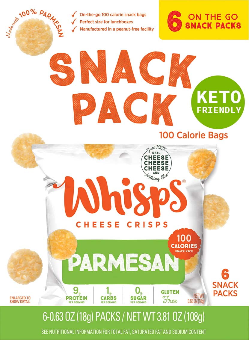 Whisps Parmesan Cheese Crisps, 0.63 oz, Keto Friendly Snacks, 6 Count