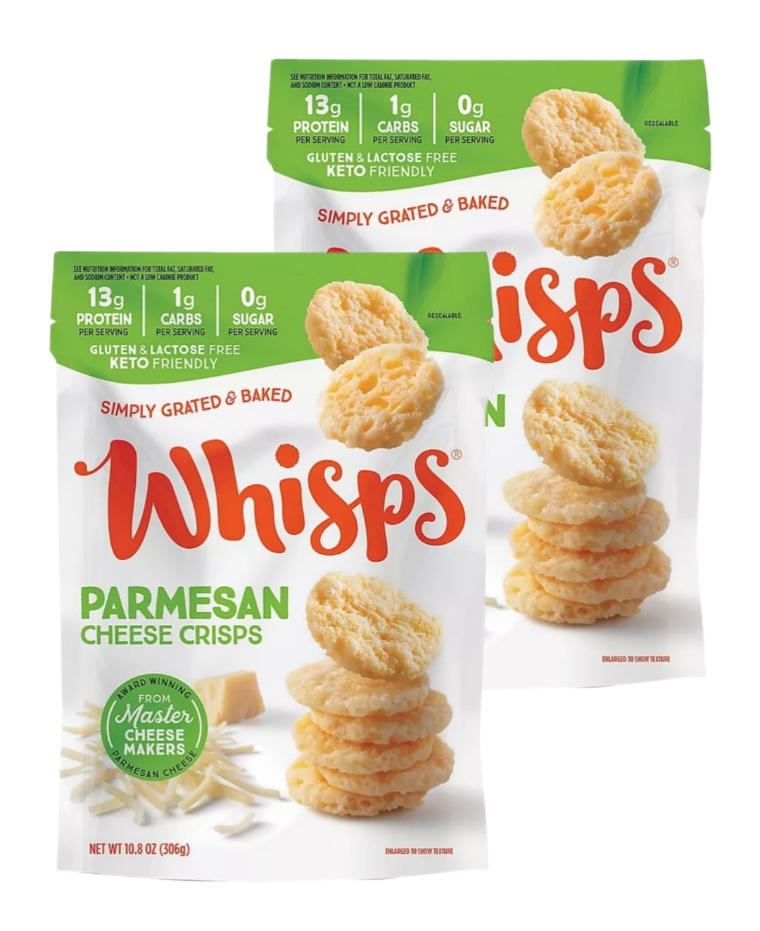 Whisps Parmesan Cheese Crisps 10.8 Oz Bags 2 Pack (21.6 Total Oz