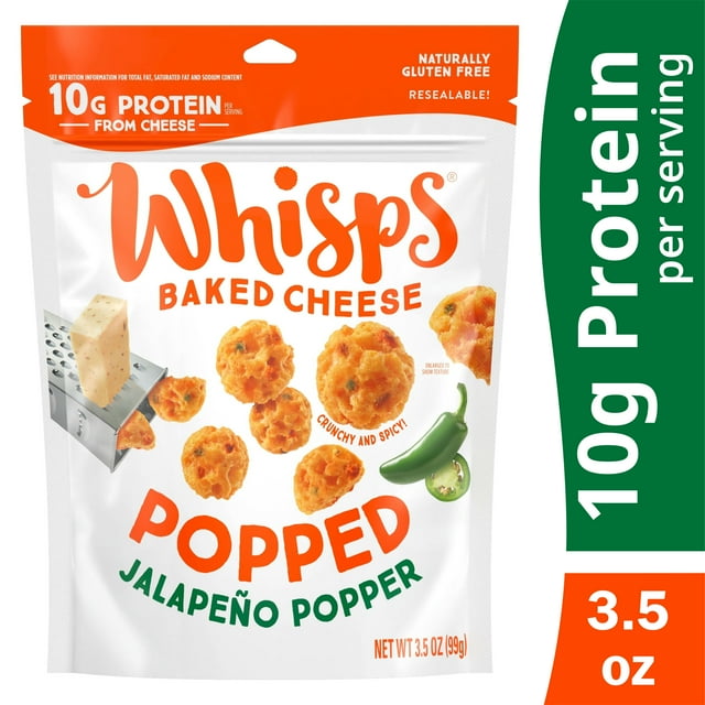 Whisps Popped, Jalapeno Popper Cheese Snack, 10g Protein from Real Baked Cheese, 3.5 oz