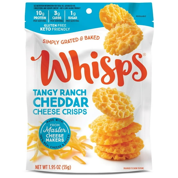 Whisps Tangy Ranch Cheddar Cheese Crisps, 100% Real Cheese Baked Snack, 1.95 oz