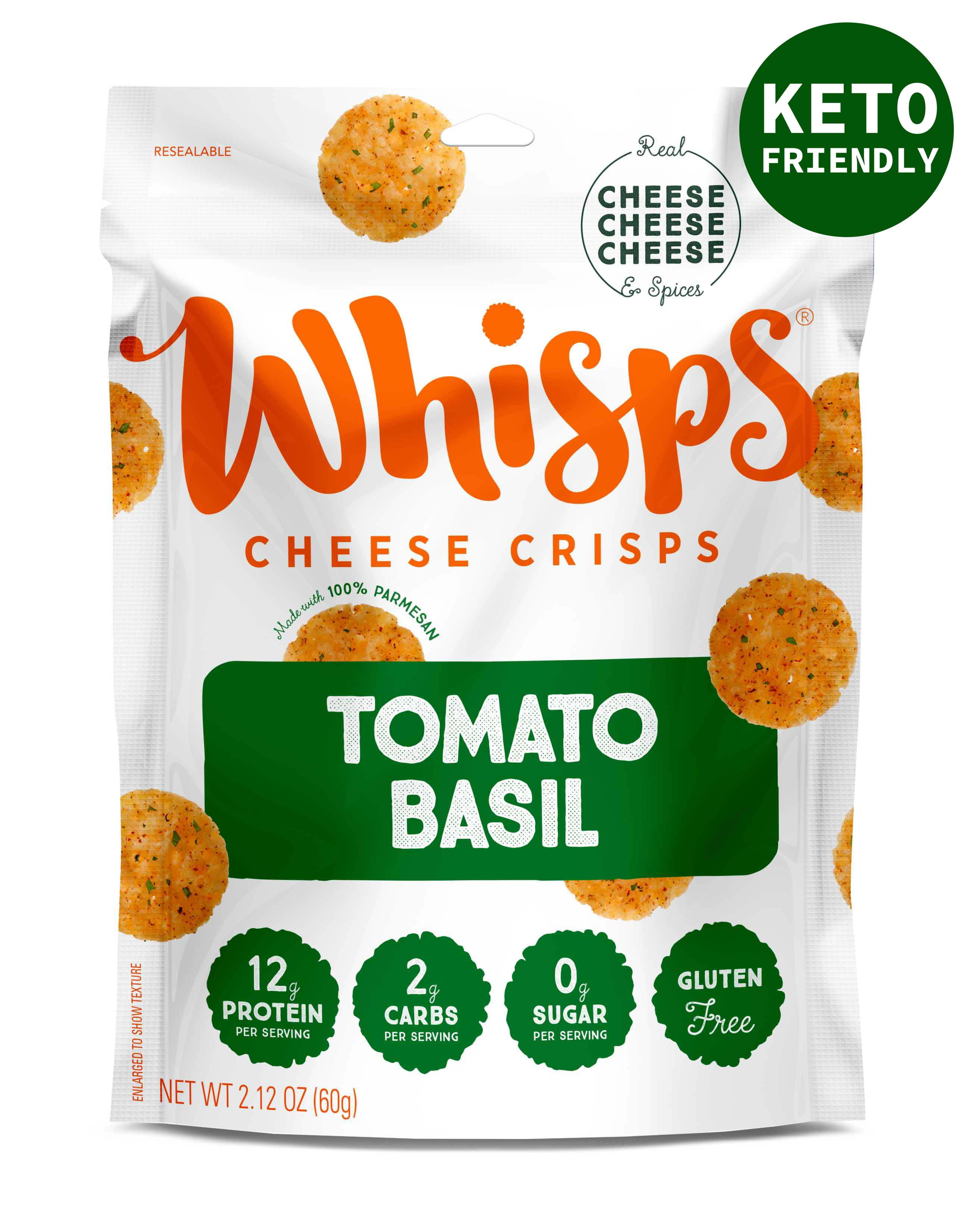 Whisps Tomato Basil Cheese Crisps, Keto Friendly Snacks, 2.12oz