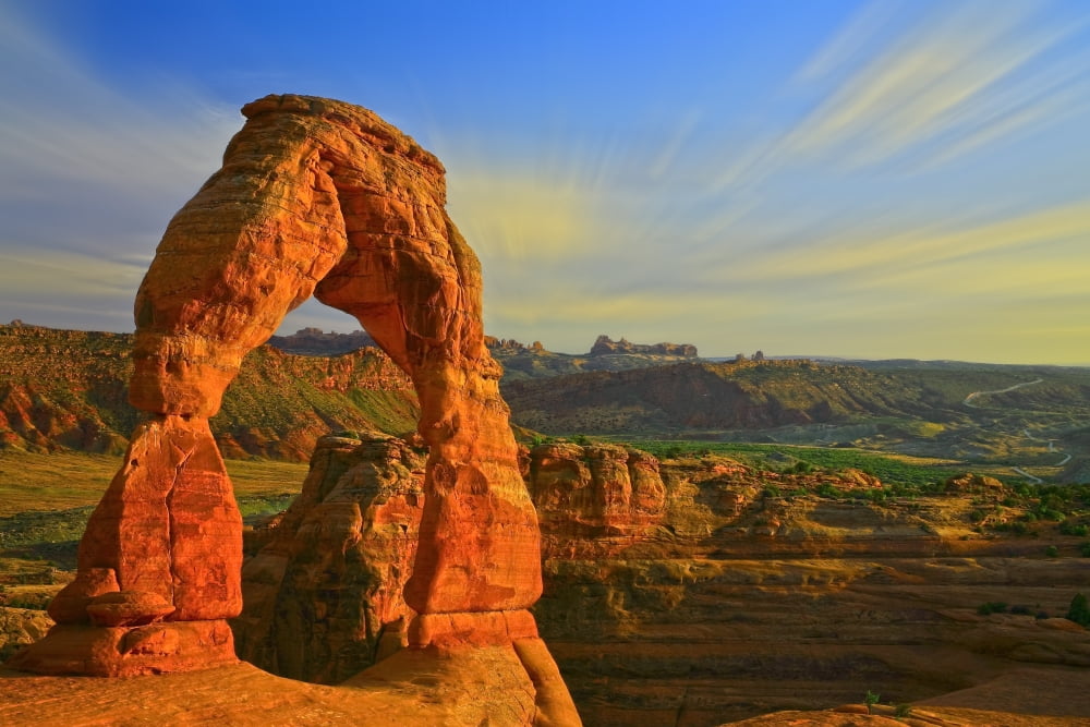 Whispy Clouds Over Delicate Arch Arches National Park Moab Utah Canvas Art - Markos Berndt Design Pics (18 x 12)
