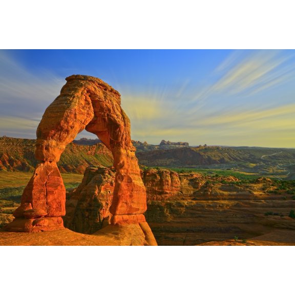 Whispy Clouds Over Delicate Arch Arches National Park Moab Utah Poster Print