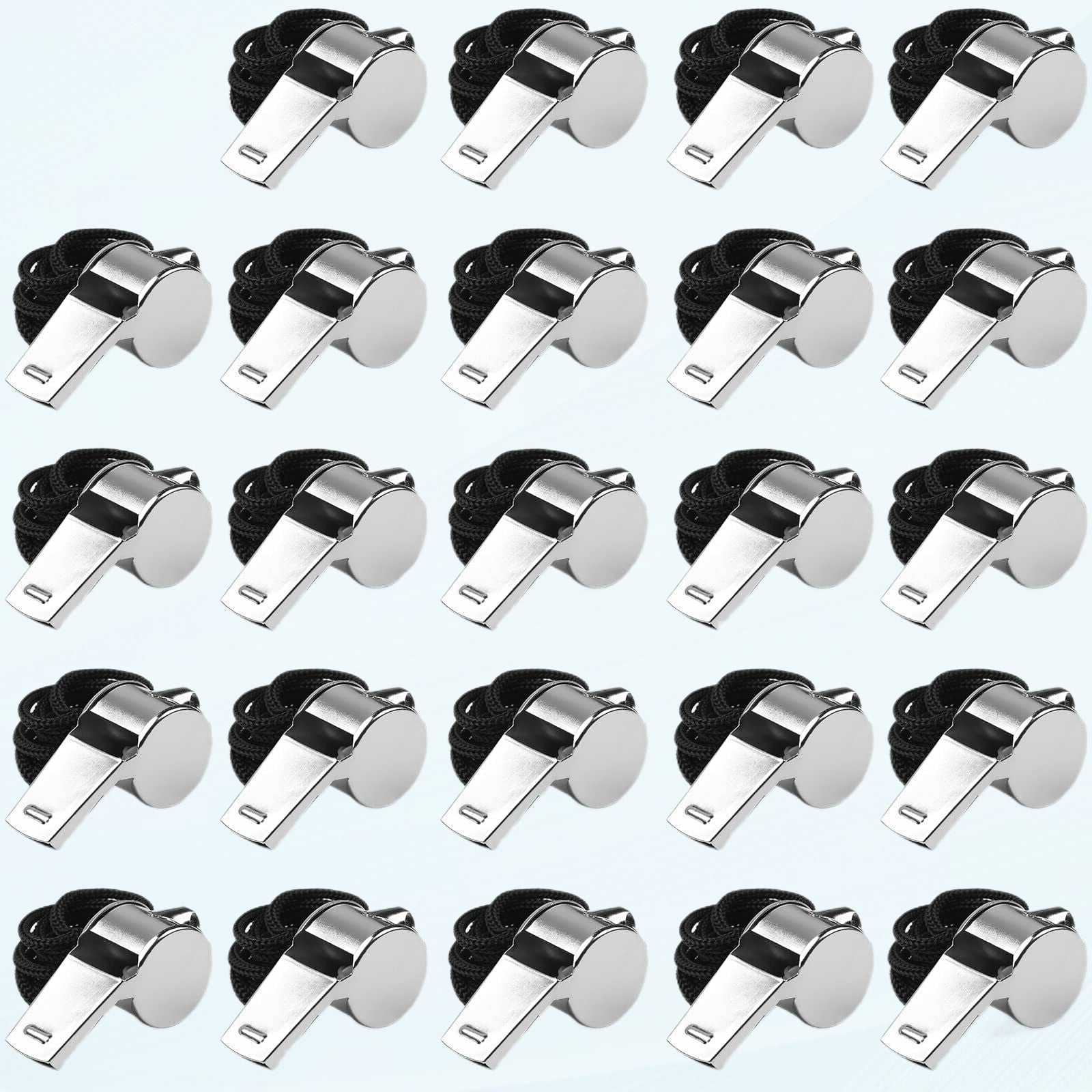 Whistle, 24 PCS Stainless Steel Professional Whistle with Loop in Bulk