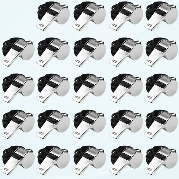 Whistle, 24 PCS Stainless Steel Professional Whistle with Loop in Bulk, Super Loud Metal Sports Whistle, Perfect for Coaches, Referees, Lifeguards, Referees and Teams, Silver