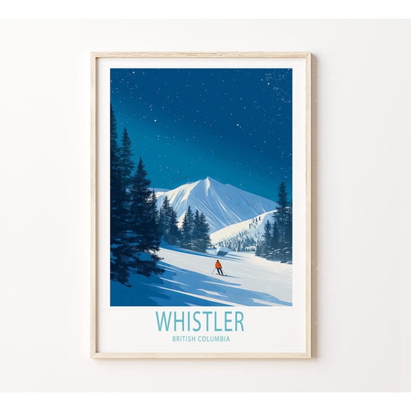 Whistler British Columbia Skiing Winter Travel Wall Art, Unframed Paper Poster 8x10in