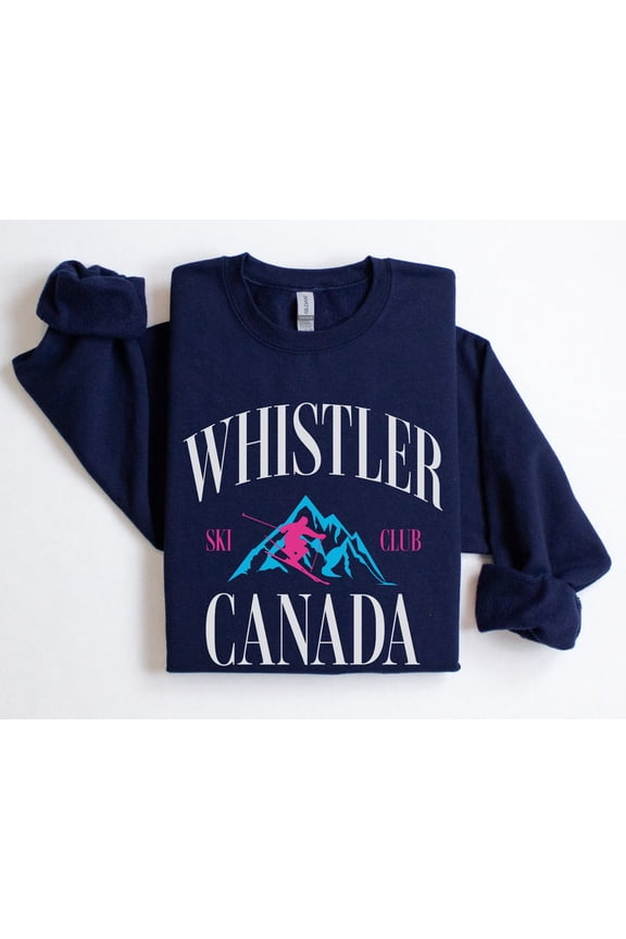 Whistler, Canada Ski Club Crewneck T-Shirt 80s, 90s, Style Skiing Pullover Apres Ski Bache