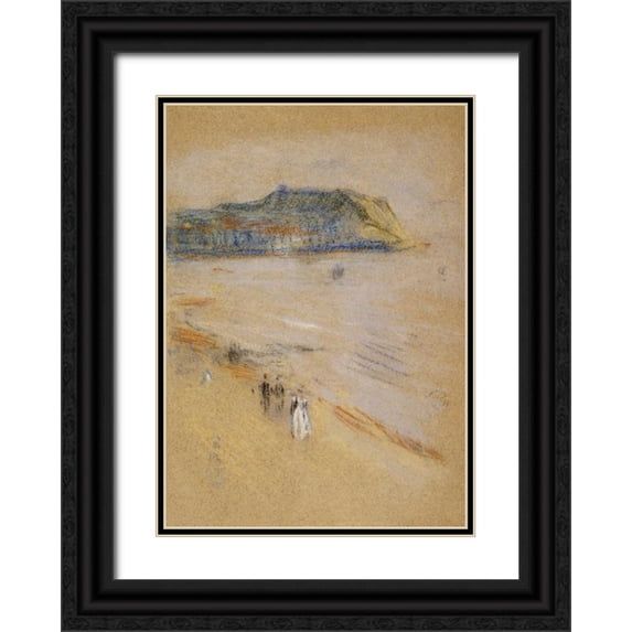 Whistler, James McNeill 11x14 Black Ornate Wood Framed with Double Matting Museum Art Print Titled - On The Beach, Hastings