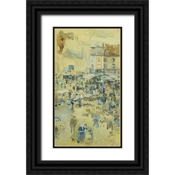 Whistler, James McNeill 12x18 Black Ornate Wood Framed with Double Matting Museum Art Print Titled - Variations In Violet And Grey Market Place Dieppe 1885