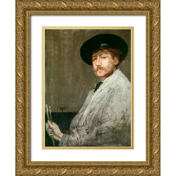 Whistler, James McNeill 14x18 Gold Ornate Wood Framed with Double Matting Museum Art Print Titled - Self Portrait