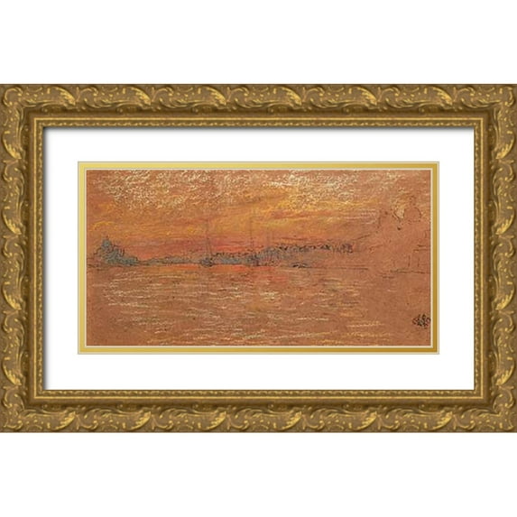 Whistler, James McNeill 14x9 Gold Ornate Wood Framed with Double Matting Museum Art Print Titled - The Riva Sunset Red And Gold 1880