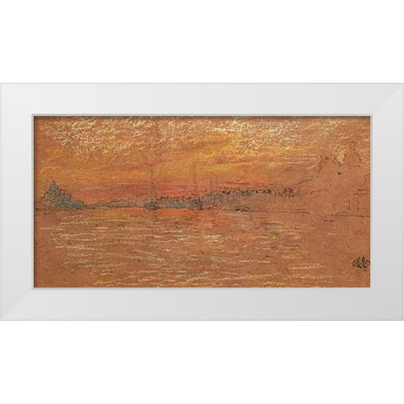 Whistler, James McNeill 14x9 White Modern Wood Framed Museum Art Print Titled - The Riva Sunset Red And Gold 1880