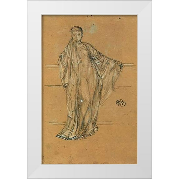 Whistler, James McNeill 17x24 White Modern Wood Framed Museum Art Print Titled - Draped Figure At A Railing 1868