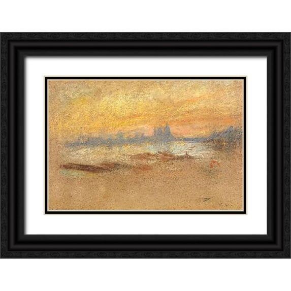 Whistler, James McNeill 18x13 Black Ornate Wood Framed with Double Matting Museum Art Print Titled - Sunset Red And Gold Salute 1880