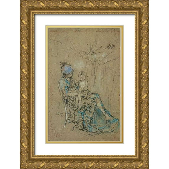 Whistler, James McNeill 22x32 Gold Ornate Wood Framed with Double Matting Museum Art Print Titled - The Purple Cap 1890s