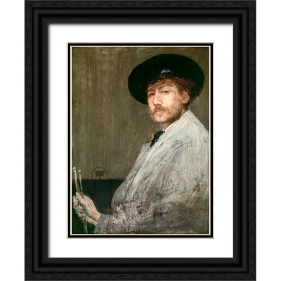 Whistler, James McNeill 25x32 Black Ornate Wood Framed with Double Matting Museum Art Print Titled - Self Portrait