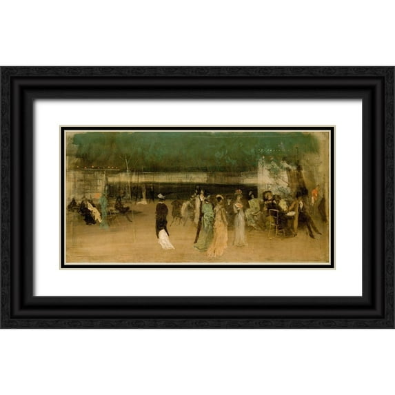 Whistler, James McNeill 32x18 Black Ornate Wood Framed with Double Matting Museum Art Print Titled - Cremorne Gardens, No. 2