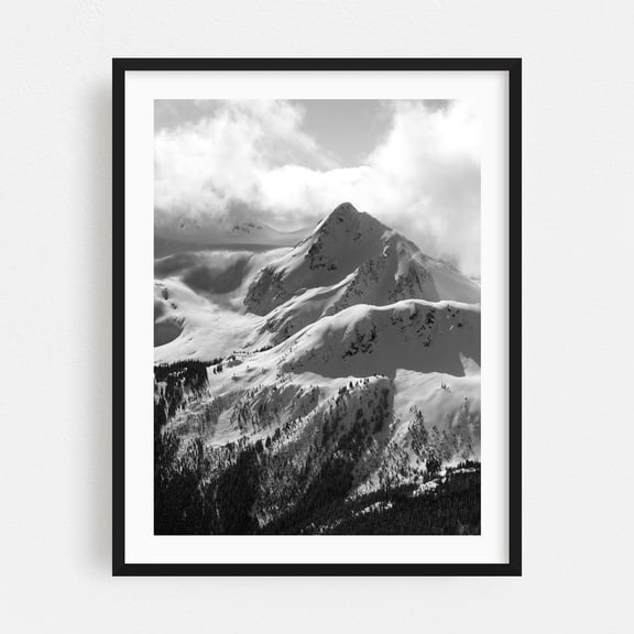 Whistler - Whistler British Columbia Canada Photography Black and White Mountain Snow Landscape Nature Wilderness Scenic Black Framed Wall Art Print 6 x 8 inches