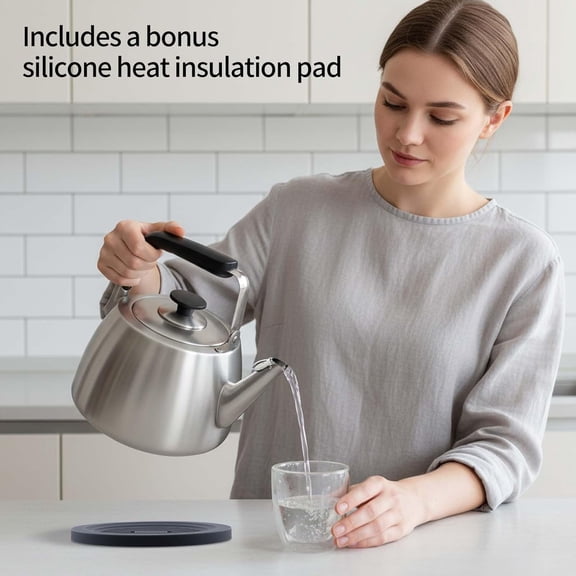 Whistling Stovetop Tea Kettle, Large 2.3QT Capacity Stainless Steel Teapot for All Heat Sources with Thick Bottom and Foldable Handle