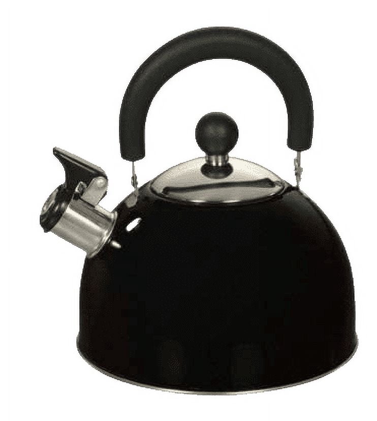 Whistling Tea Kettle Black Stainless Steel 2.5qt, Ideal for Tea and Hot Water on Stovetop in Homes, Dorms, Apartments by Dependable Industries