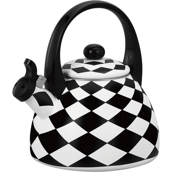 Whistling Tea Kettle for Stove Top Enamel on Steel Teakettle,  Argyle Checker Pattern Tea Kettle Cute Kitchen Accessories Teteras (2.4 Quart, Black Diamond)
