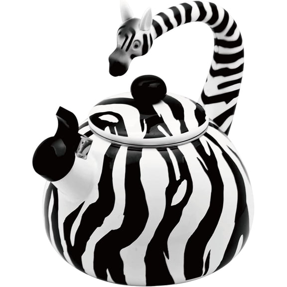 Whistling Tea Kettle for Stove Top Enamel on Steel Teakettle, Zebra Design Teapot Water Kettle Cute Kitchen Accessories Teteras 2.1 Quart Zebra