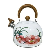 Whistling Tea Kettle with Wooden handle, Pink peony Pattern Stainless Steel Teapot, Suitable for Stovetop and Induction Cooking