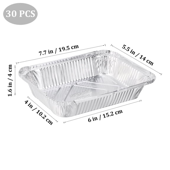 UNOMOR Barbecue Foil Tray Silver for Barbecue 30Pcs 7.66X5.66X1.57In
