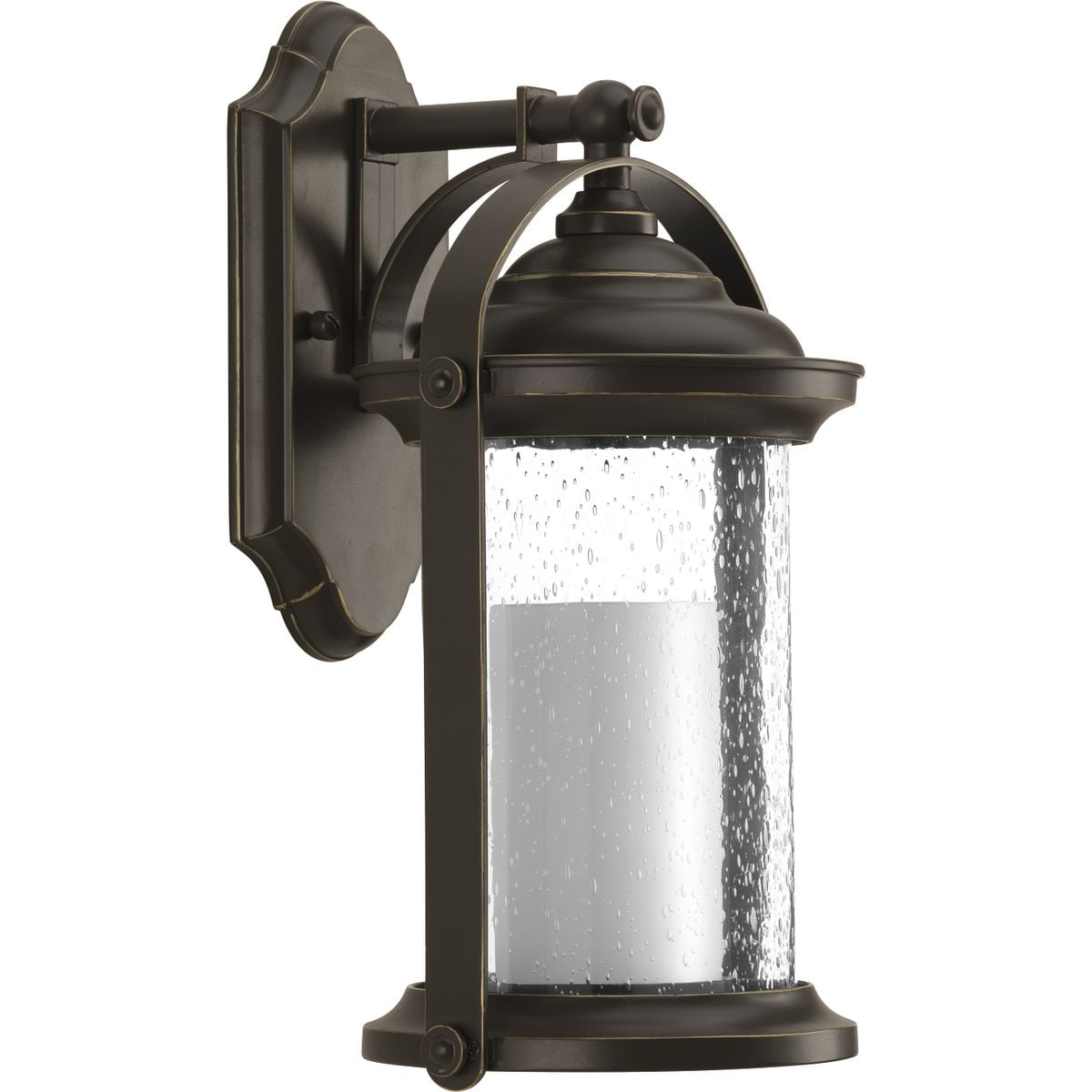 Whitacre Antique Bronze 14" LED Outdoor Wall Lantern with Seeded Glass