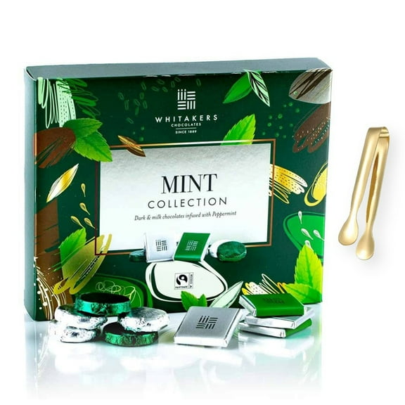 Whitakers Chocolates Mint Collection Dark & Milk Chocolates Infused with Peppermint 6 Oz. (170g) with Bonus Mini Gold Stainless Steel Tongs (2-Pc Set)