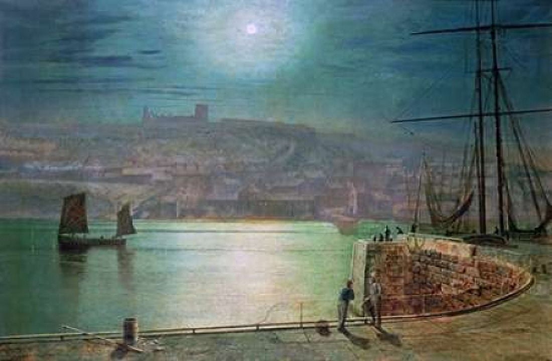 Whitby Harbour By Moonlight Canvas Art - John Atkinson Grimshaw (12 x 18)
